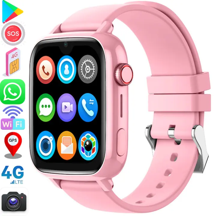 Ceas copii Smartwatch, 4G, GPS, WhatsApp, Apel Telefonic Video HD, Buton SOS, Monitorizare spion, Google play, Super Amoled 1.91", Slot SIM, Localizare precisa GPS+LBS, Wi-Fi, Bluetooth, Foto HD, Meniu in Romana, Compatibil Android IOS, WIRSEN®, Roz