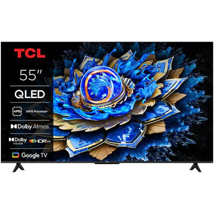 Televizor TCL QLED 55T69C, 139 cm, Smart Google TV, 4K Ultra HD, Clasa F