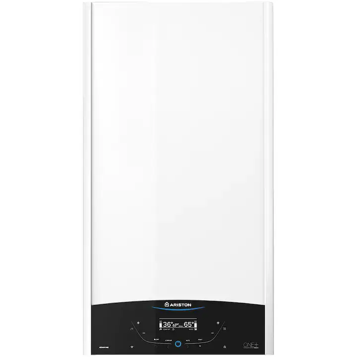 Centrala termica murala in condensare Ariston GENUS ONE+ WIFI 24, 24kW, gaz natural + GPL, Wi-Fi, ecran tactil, schimbator caldura otel inoxidabil, control vocal, fara kit inclus