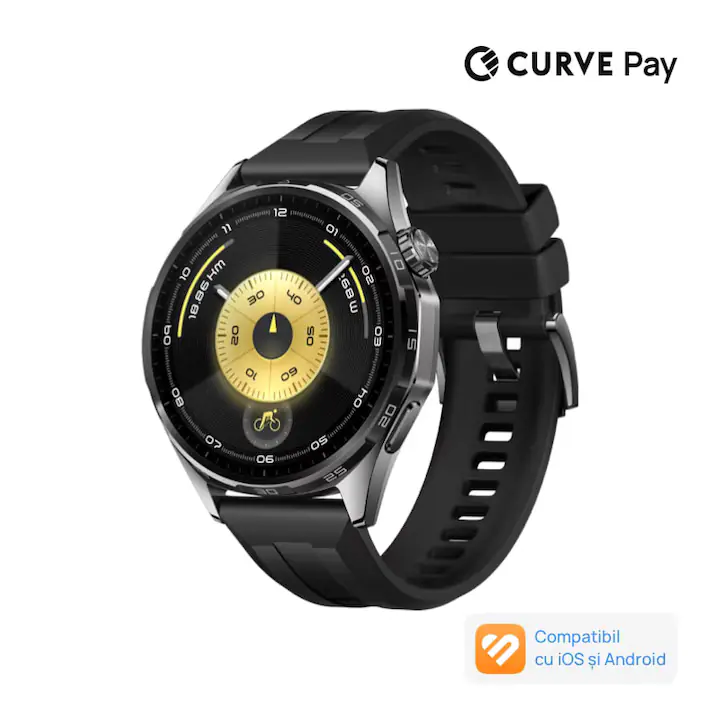Smartwatch Huawei Watch GT 6, 46MM, Black Stainless Steel Case, Black Fluoroelastomer Strap