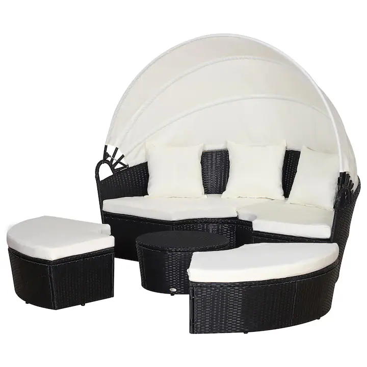Set mobilier modular Gradina, Outsunny, Ratan Negru, Acoperis Bej, Perne, 180x175x147cm