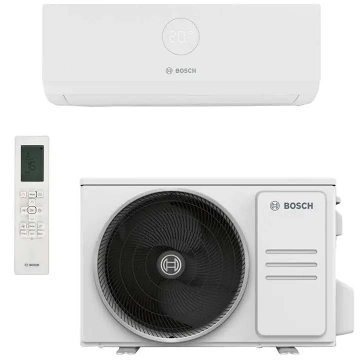 Aparat de aer conditionat Bosch Climate 3000i, 9000 BTU, A++/A+, Filtru catalizator rece, functie Wind avoid me, functie Follow-me, Wi-Fi Ready, alb