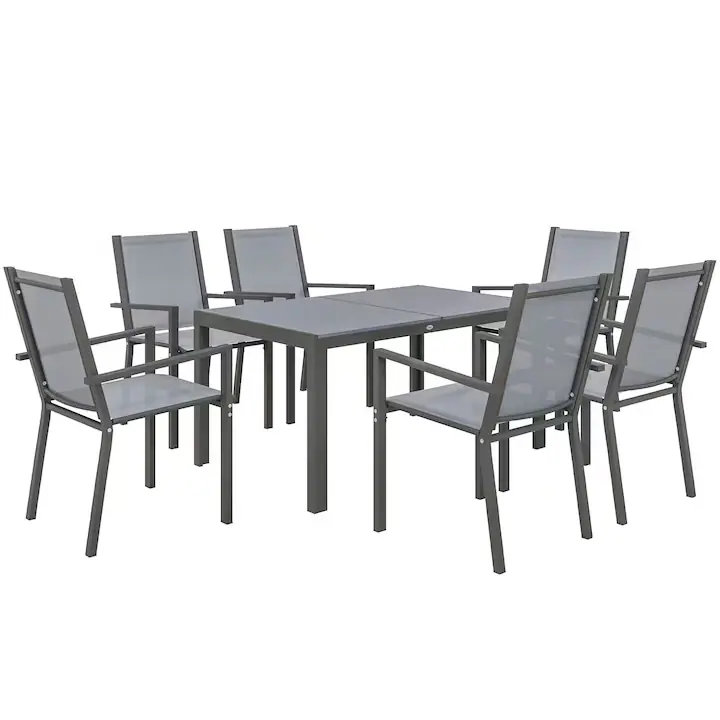 Set de Luat Masa pentru Terasa, Outsunny, Otel, Plasa respirabila,150cm x 90cm x 73cm, Gri Deschis