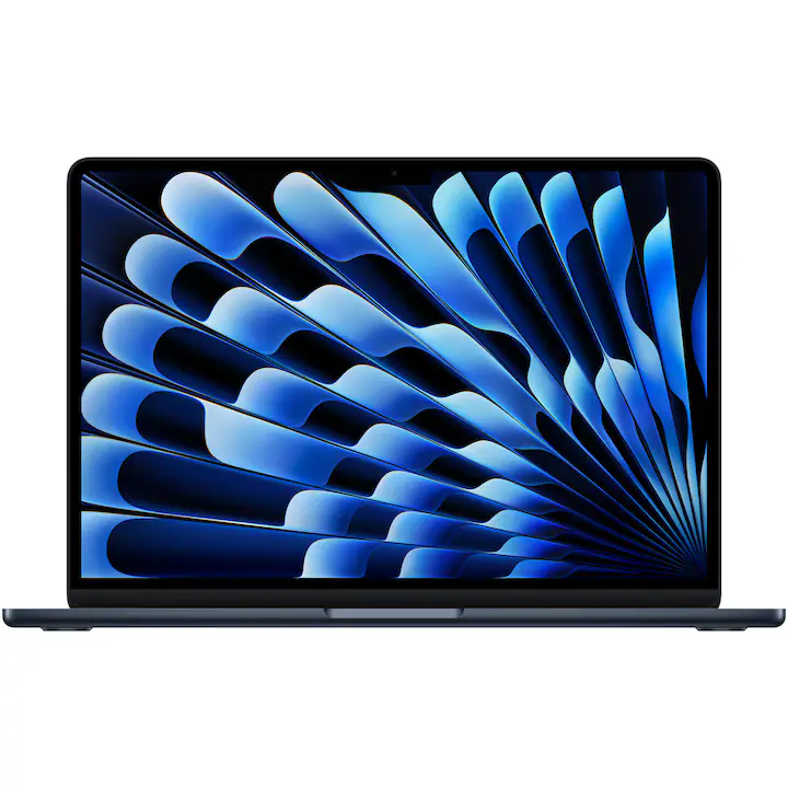 Laptop Apple MacBook Air 13" cu procesor Apple M5, 10 nuclee CPU, 10 nuclee GPU, 16 nuclee Neural Engine, 16GB RAM, 512GB SSD, Midnight, Tastatura Internationala