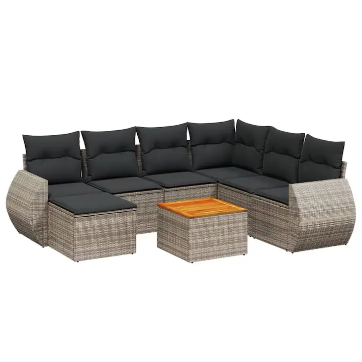 Set canapele de gradina cu perne vidaXL, 8 piese, gri, poliratan, 56.2 kg