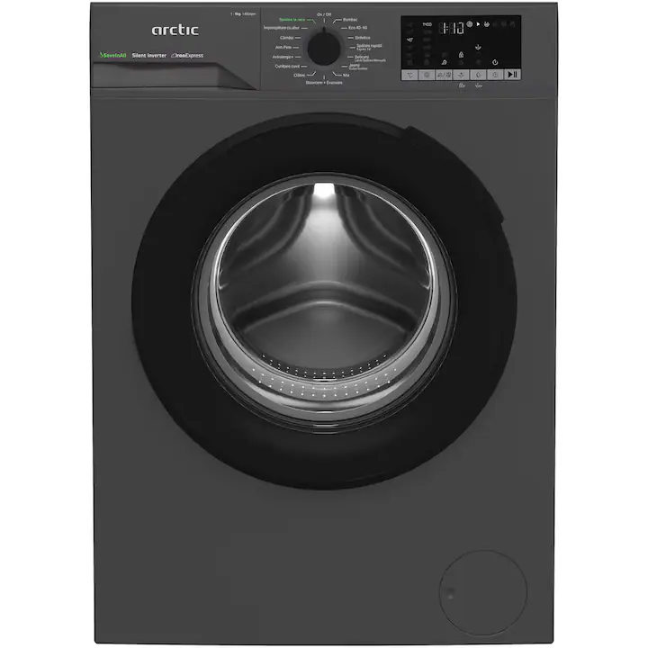 Masina de spalat rufe Arctic APLM2WFSU29412A, 9 Kg, 1400 RPM,Clasa A, Motor Silent Inverter, ExtraSteam, IronExpress, Recycled Tub, Fast/Intensive, Steam, WaterMode, Child Lock, Add-In, Antracit