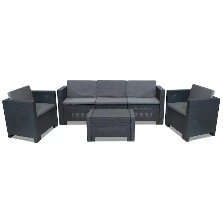 Set mobilier gradina Colorado, canapea 3 locuri, 2 fotolii, masuta cu depozitare, perne incluse, antracit/grafit