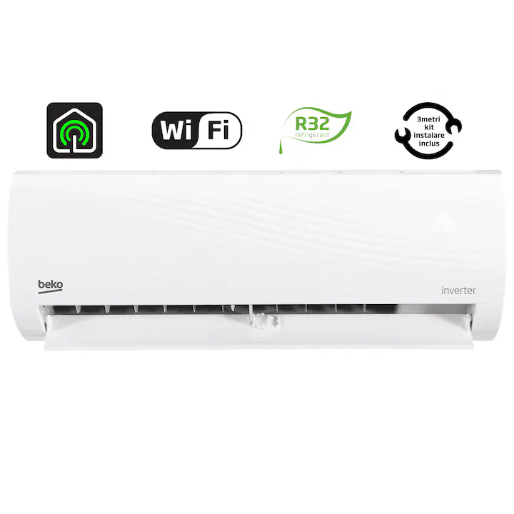 Aer conditionat Beko BRHPG125, 12000 BTU, A++ / A+, Wi-Fi, Inverter, HomeWhiz, kit instalare, alb