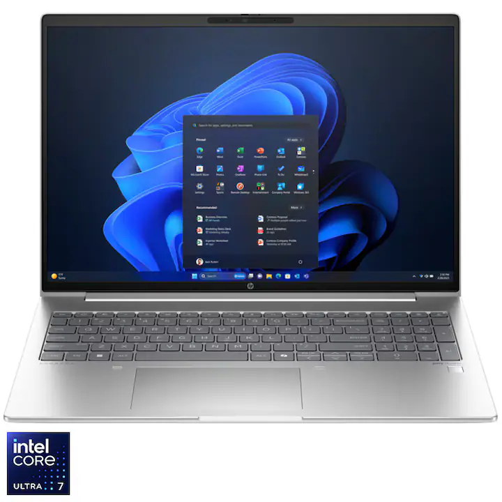 Laptop HP ProBook 460 G11 cu procesor Intel® Core™ Ultra 7 155U pana la 4.8GHz, 16'', WUXGA, IPS, 16GB DDR5 RAM, 512GB SSD, Intel® Graphics, Windows 11 Pro, Pike silver