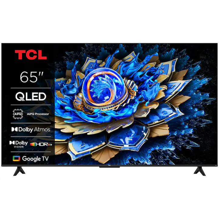 Televizor TCL QLED 65T69C, 164 cm, Smart Google TV, 4K Ultra HD, Clasa F