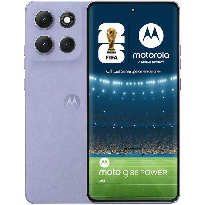 Telefon mobil Motorola g86 Power, Dual SIM, 256GB, 12GB RAM, 5G, PANTONE Cosmic Sky (lilac blue)
