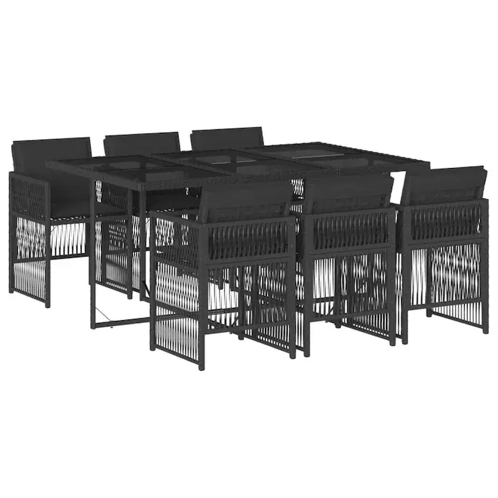 Set mobilier de gradina cu perne vidaXL, 7 piese, negru, poliratan, 21.1 kg 3210907