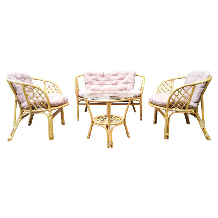 Set mobilier gradina cu 2 scaune si canapea, Bahama Honey, Lemn/Sticla, perne incluse