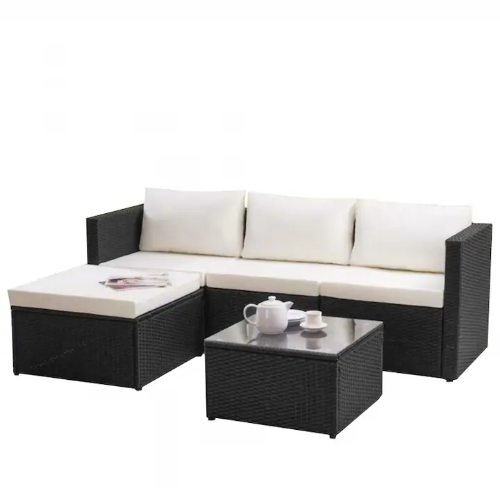 Set mobilier de gradina DeHome® MG660, 4 locuri, canapea tip sezlong, masa Negru