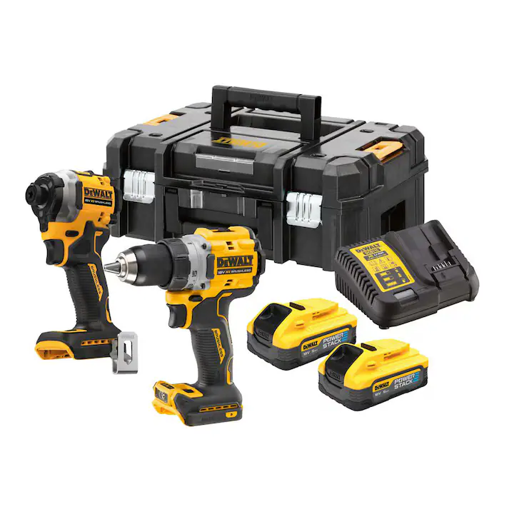 Set 2 scule profesionale pe acumulator DeWALT DCK2051E2T, 18V XR, motor fara perii, masina de gaurit si insurubat DCD800, masina de insurubat cu impact DCF850, 2x acumulator Li-Ion 1.7 Ah POWERSTACK, incarcator rapid, cutie transport TSTAK
