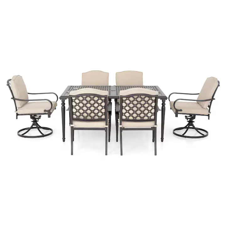 Set mobilier gradina/terasa masa, 4 scaune si 2 balansoare, Maison Mex LAUREL, maro/bej