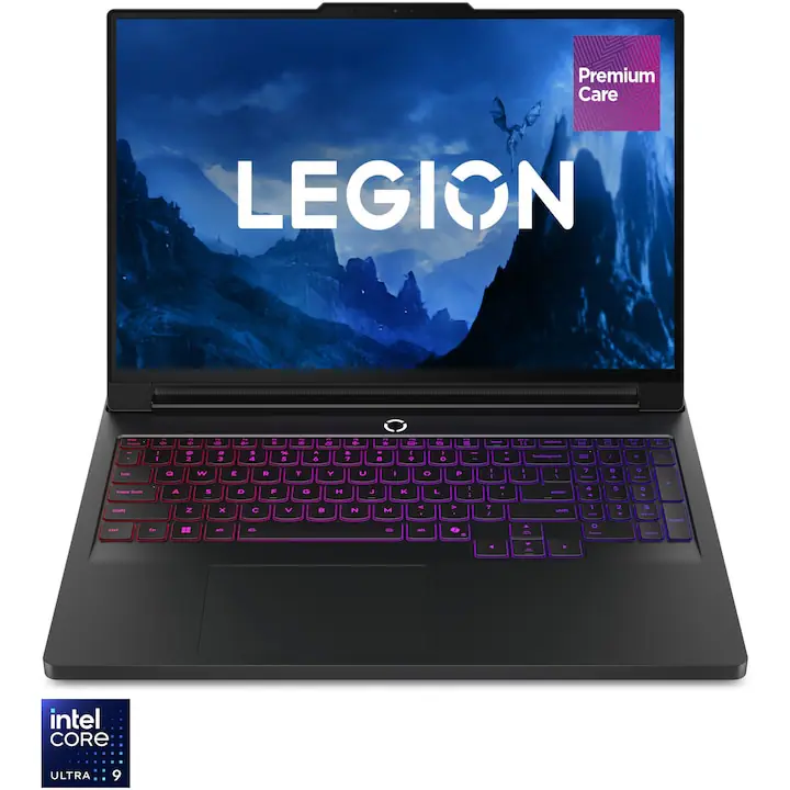 Laptop Gaming Lenovo Legion Pro 7 16IAX10H cu procesor Intel® Core™ Ultra 9 275HX pana la 5.4GHz, 16" WQXGA, OLED, 240Hz, 64GB DDR5 RAM, 1TB SSD, NVIDIA® GeForce RTX™ 5070 Ti 12GB GDDR7, No OS, Eclipse Black, 3y on-site Premium Care