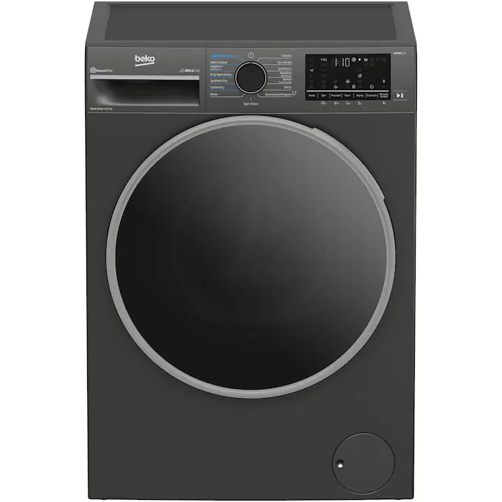 Masina de spalat rufe cu uscator BEKO B5DFT510442M, 10 kg spalare, 6 kg uscare, Clasa A, 1400 RPM, Motor ProSmart Inverter, HomeWhiz, SteamCure, UltraFast, AddXtra, Gri