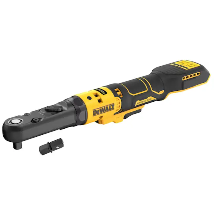 Cheie cu clichet pe acumulator DeWALT DCF510N, 18V XR, brushless, cap 3/8 si 1/2 inch, 102 Nm, viteza 0-300 RPM, mecanism de protectie, design compact de doar 360 mm, iluminare LED, nu include incarcator/acumulator