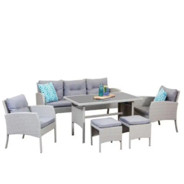 Set mobilier de gradina DeHome® MG781, 7 locuri, masa, canapea, fotolii, tabureti Gri