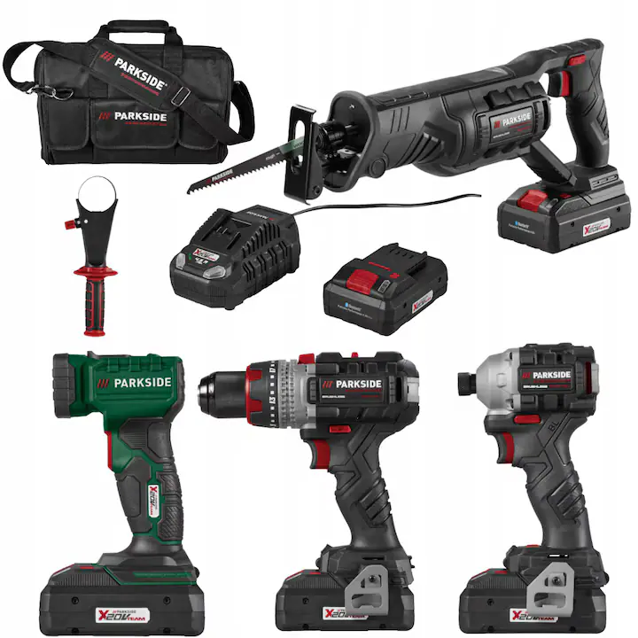 Set de scule cu acumulator Parkside 20 V cu 2 acumulatori si geanta