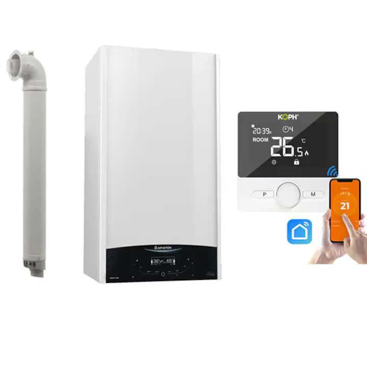 Set Centrala termica pe gaz/GPL Ariston Genus One+ 24 kW, Ecran LCD tactil, Termostat KOPH WT-25, WIFI