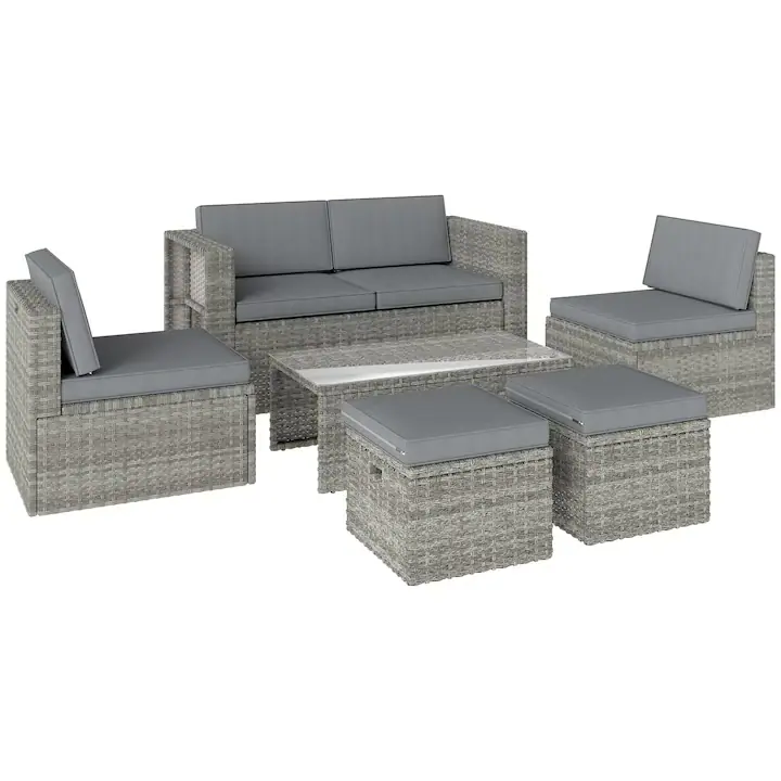 Set Mobilier din Ratan, Outsunny, Otel, ratan PE,135 x 66 x 62 cm, Gri Inchis