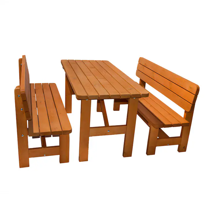 Set WIESBADEN din lemn masiv de rasinos, 150x70 cm, pentru gradina sau terasa, o masa si doua banci, culoare cires