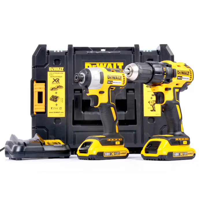 Set 2 scule masina de gaurit si insurubat (bormasina) pe acumulatorDeWalt DCD777 si masina de insurubat cu impact (bormasina) pe acumulator DeWALT DCF787, 18 V, 2 acumulatori 2 Ah, incarcator, valiza transport Tstak II