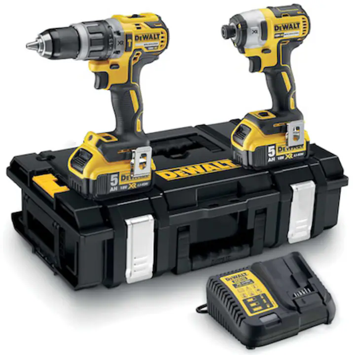 Set 2 scule profesionale pe acumulator DeWALT DCK266P2, 18V, motor fara perii, masina de gaurit DCD796, masina de insurubat cu impact DCF887, 2x acumulator 5 Ah, incarcator rapid, cutie transport TSTAK