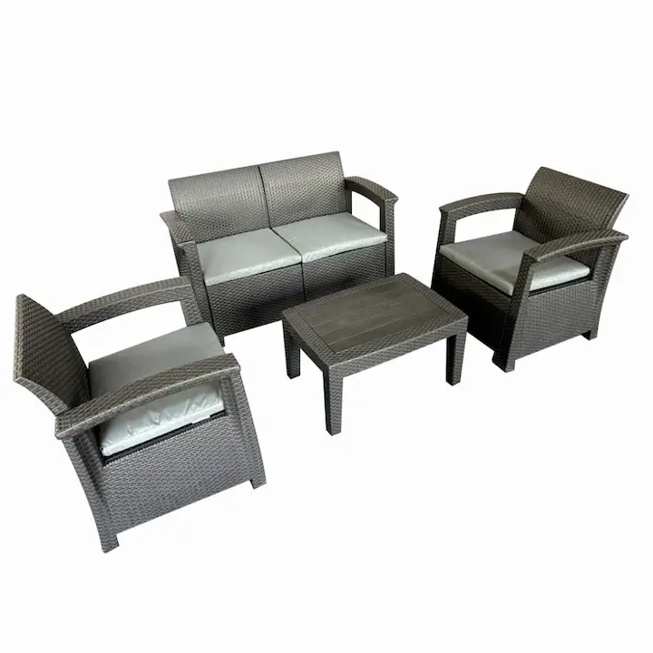 Set mobilier terasa/gradina tip ratan KLUGMEISTER KJF3132, canapea + doua fotolii + masa, culoare gri