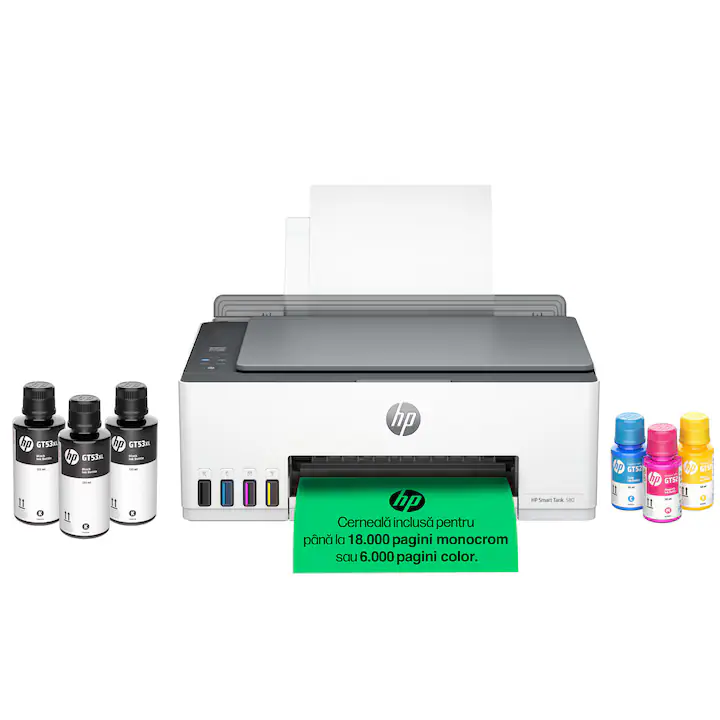 Multifunctional inkjet color CISS HP Smart Tank 580 All-in-One, USB, Wireless, Apple AirPrint, A4, 18.000 de pagini alb-negru sau 6.000 de pagini color
