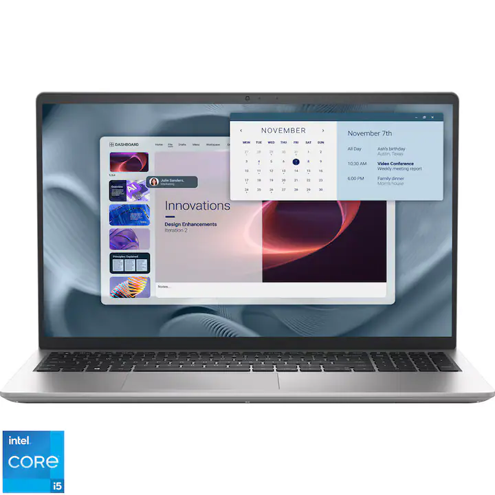 Laptop Dell Pro 15 Essential PV15250 cu procesor Intel® Core™ i5-1334U pana la 4.60 GHz, 15.6" FullHD, 120Hz, 16GB DDR4, 1TB SSD, Intel Integrated Graphics, Windows 11 Pro, Platinum Silver