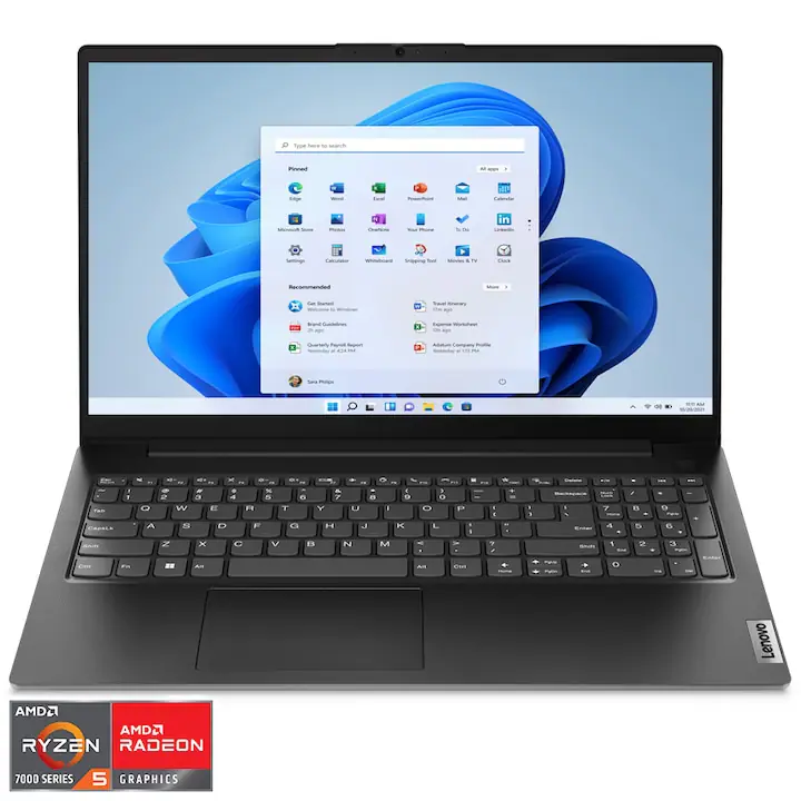 Laptop Lenovo V15 G4 AMN cu procesor AMD Ryzen™ 5 7520U pana la 4.3GHz, 15.6" Full HD, 16GB LPDDR5 RAM, 512GB SSD, AMD Radeon™ 610M Graphics, Windows® 11 Pro, Business Black
