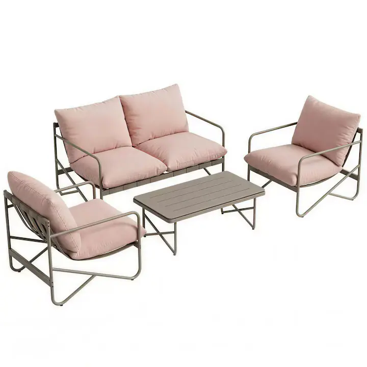 Set Mobilier Gradina, Outsunny, Metal galvanizat, Poliester,123,5 x 79 x 65 cm, Roz