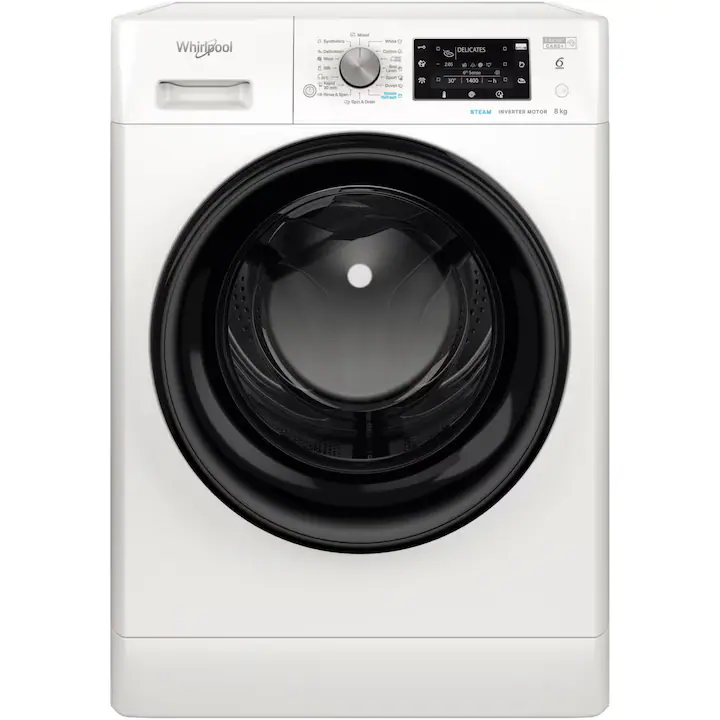 Masina de spalat rufe Whirlpool FreshCare+ FFD8648BVEE, 8 kg, 1600 RPM, Clasa C, Steam Refresh, Steam Hygiene, Tehnologia al-6lea Simt, Motor Inverter, Display LCD, Alb