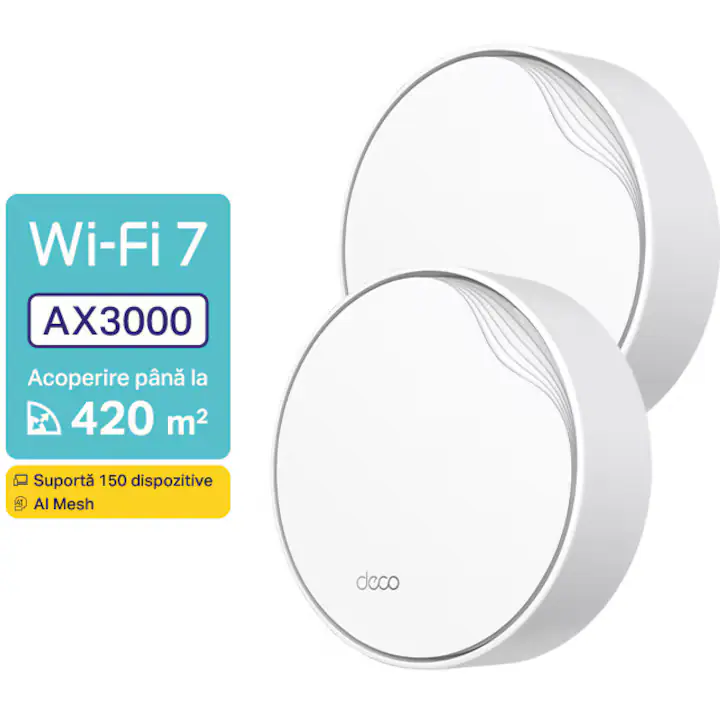 Sistem Mesh Wi-Fi TP-Link Deco X50-PoE(2-pack), Dual-Band, Wi-Fi 6, AX3000, Seamless Roaming, Antivirus, Control Parental si Control Vocal, cu acoperire completa pentru casa