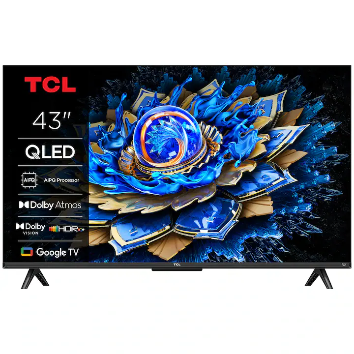 Televizor TCL QLED 43T69C, 108 cm, Smart Google TV, 4K Ultra HD, Clasa G