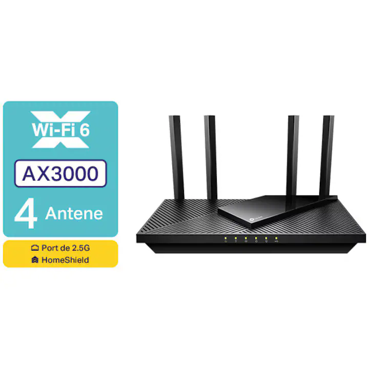 Router Wireless TP-Link Archer AX55 Pro, AX3000, Dual-Band, Wi-Fi 6, OFMA, Beamforming, HomeShield Security, Ultra-Low Latency, OneMesh™, port 2.5G