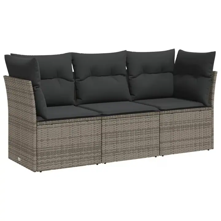 Set canapea de gradina cu perne, vidaXL, 3 piese, gri, poliratan, 23.6 kg 3217210