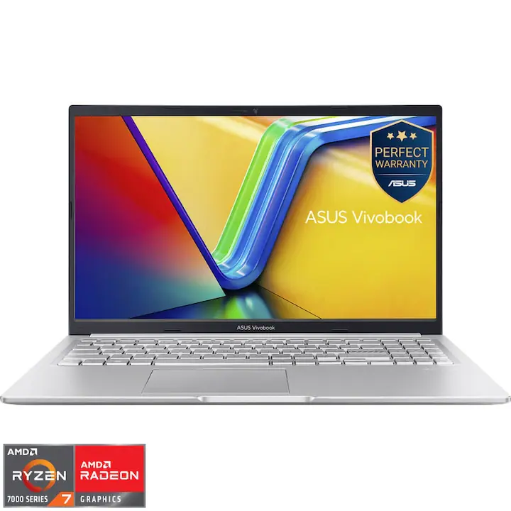 Laptop ASUS Vivobook 15 M1502YA cu procesor AMD Ryzen™ 7 7730U pana la 4.5GHz, 15.6'', Full HD, IPS, 8GB DDR4, 512GB SSD, AMD Radeon™ Graphics, No OS, Cool Silver