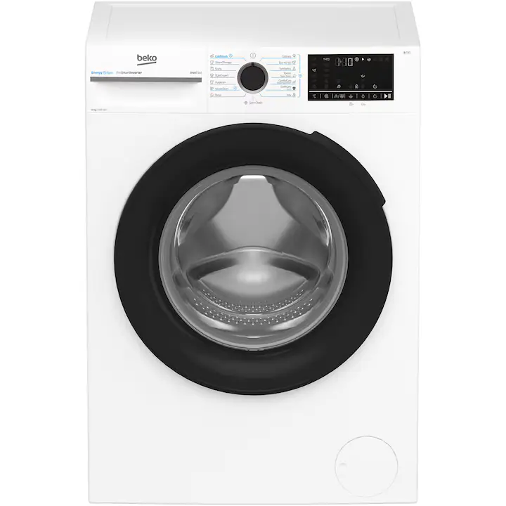 Masina de spalat rufe Beko BM3WFU410415WB, 10 kg, 1400 rpm, Clasa A, Motor ProSmart Inverter, EnergySpin, ColdWash, SteamCure, Alb