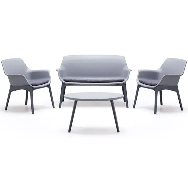 Set mobilier gradina/terasa Luxor, canapea + 2 fotolii + masuta, perne incluse, grafit