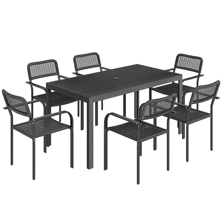 Set pentru Luat Masa pe Terasa, Outsunny, Otel, Plastic,150 x 80 x 74 cm, Negru
