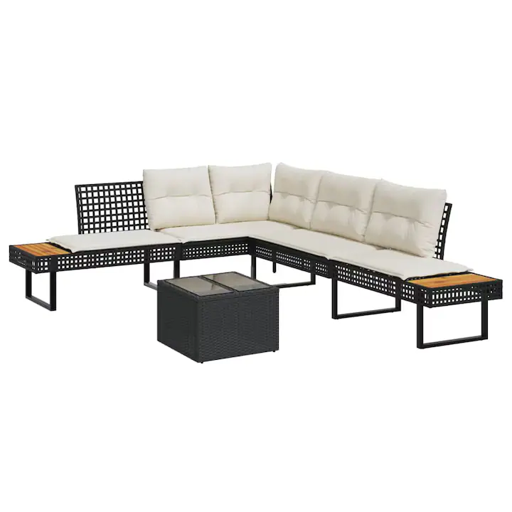 Set canapea de gradina vidaXL, 2 piese, cu perne, negru sticla/poliratan, 35 kg 3277493