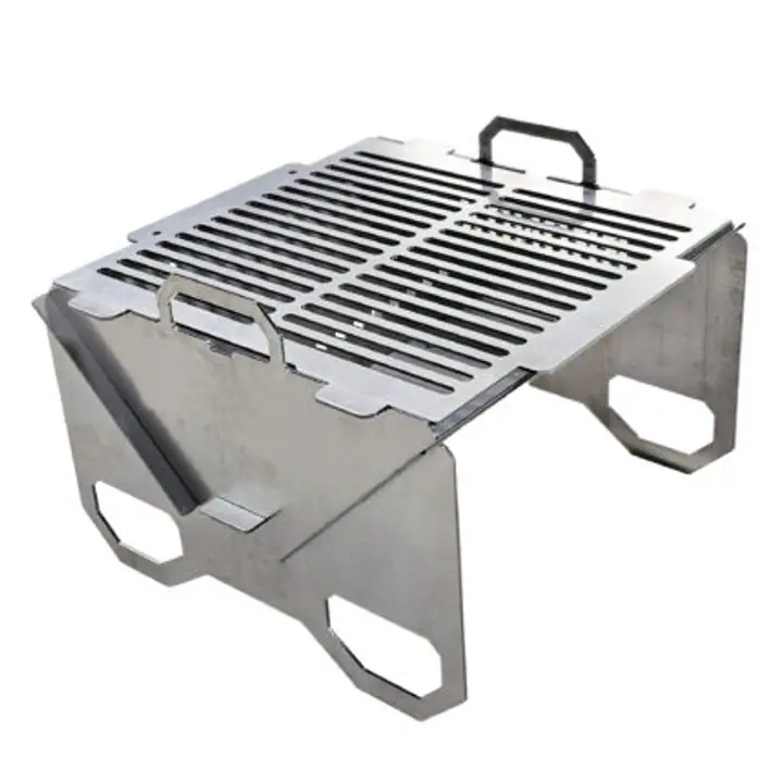 Gratar gradina cu carbuni demontabil, pliabil, camping, reglabil, tabla de 3mm – 400x400mm