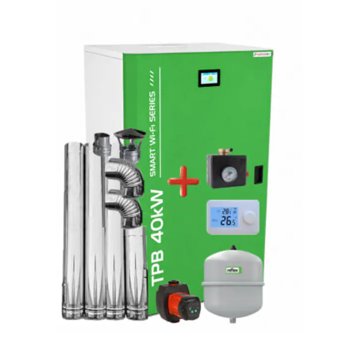 Centrala pe peleti compacta Thermfort 10-40kW TPB40- Smart WiFi Modul incorporat-termostat AMB, grup de siguranta, vas expansiune, pompa digitala, kit evacuare
