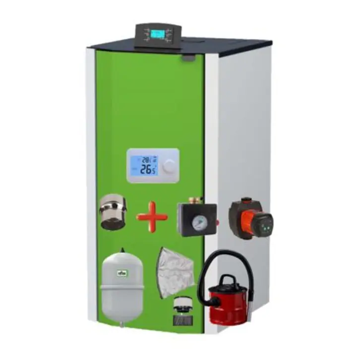 Centrala peleti Mareli compacta Matera 24kW Mareli – pachet cu reductie cos, termostat AMB, aspirator cenusa, grup siguranta, pompa digitala, vas expansiune