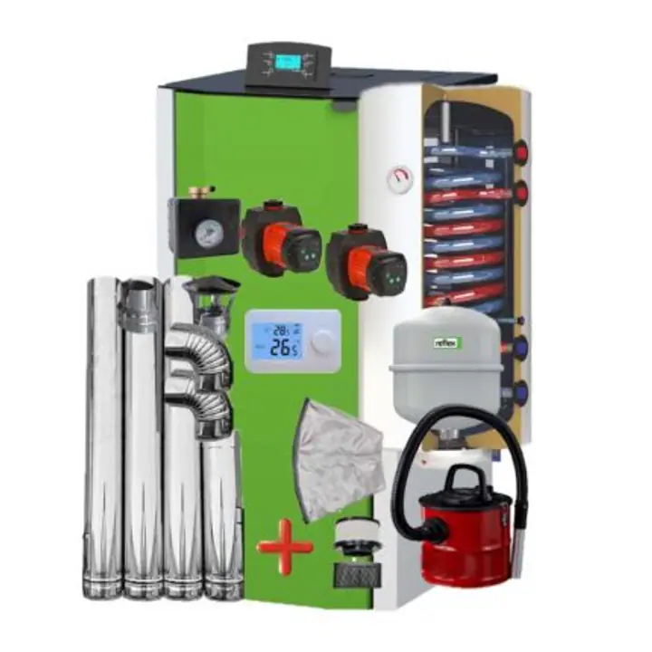 Centrala peleti Mareli compacta Matera 24kW Mareli – insclus kit evacuare, termostat AMB, aspirator cenusa, pompe digitale, grup siguranta, vas expansiune, boiler 120l cu doua serpentine