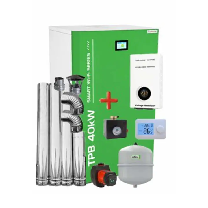 Centrala pe peleti compacta Thermfort 10-40kW TPB40- Smart WiFi Modul incorporat-termostat AMB, grup de siguranta, vas expansiune, pompa digitala, kit evacuare, stabilizator de tensiune